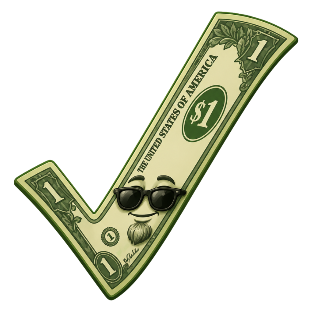 Buck, the Buck A Month Habits mascot, a dollar bill in sunglasses